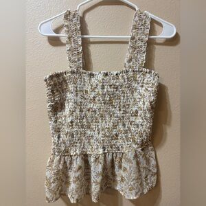 Japna Women's Tan & White Smocked Babydoll Crop top Size XL